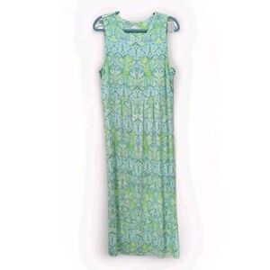 J. Jill Womens Boho Damask Jersey Maxi Dress Large Vacation Resort Vibrant Green